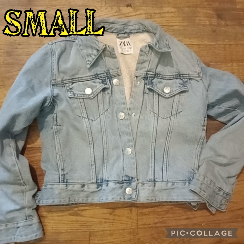 Zara denim jacket fleece lined small